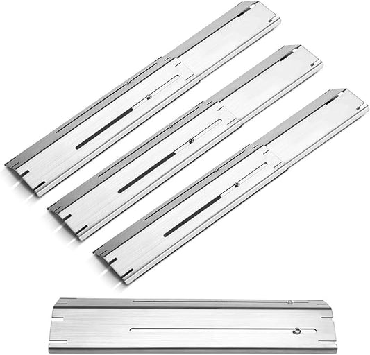 Unicook 4 Pack Adjustable Grill Heat Plates, Extend from 11.75" up to 21" Length，Gas Grill Burner Covers Replacement Parts, Stainless Steel BBQ Heat Shields for Outdoor Barbecue, Flame Tamers