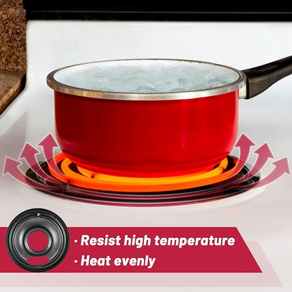 GE Black Stove Drip Pans, 10% Energy Save by Enamel Spraying Prevent Bending and Rust - Include 2 6'' Burner Drip Pans and 2 8'' Drip Bowl