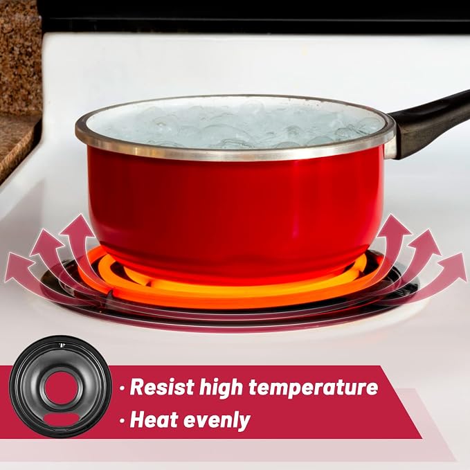 WB31M19 and WB31M20 GE Drip Pans for Electric Stove, 10% Energy Save by Enamel Spraying Prevent Bending and Rust -Includes a Set of 4 Black Stove Drip Pans(2 * 6+2 * 8)