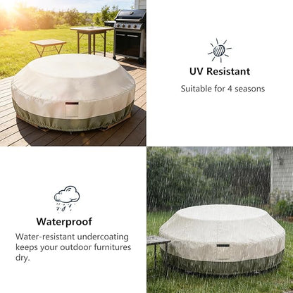 Bitubi Heavy Duty Waterproof Octagon Picnic Table Cover for 6/8-Person Outdoor Bench Patio Round Picnic Table, Beige