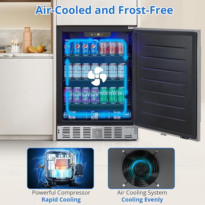 GarveeHome 24 in Beverage Refrigerator, Weather Proof Stainless Steel Beverage Fridge for Outdoor Kitchen and Patio, Indoor/Outdoor Beverage Cooler for 180 Cans, Built-in/Freestanding