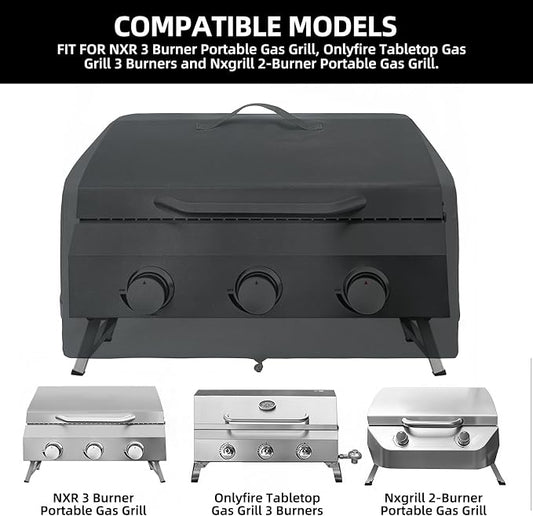 Portable Gas Grill Cover for NXR 3 Burner Grill, Waterproof, Cover Only | UV Resistant, Windproof Drawstring & Velcro Strap, BBQ Grilling Accessories for NXR/Onlyfire/Nexgrill Propane Grill