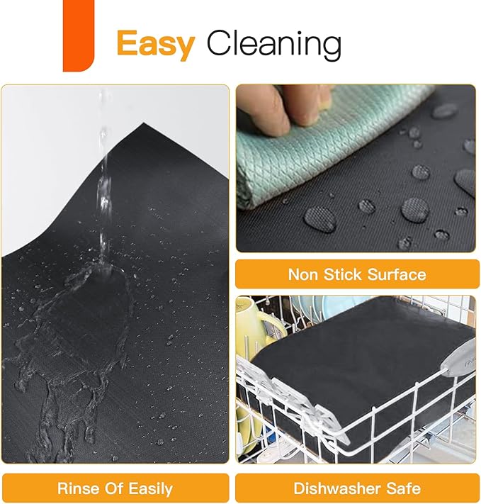 Grill Mats - Nonstick Teflon BBQ Mats, Reusable & Easy to Clean (Set of 6), 15.8 x 13-Inch, Black