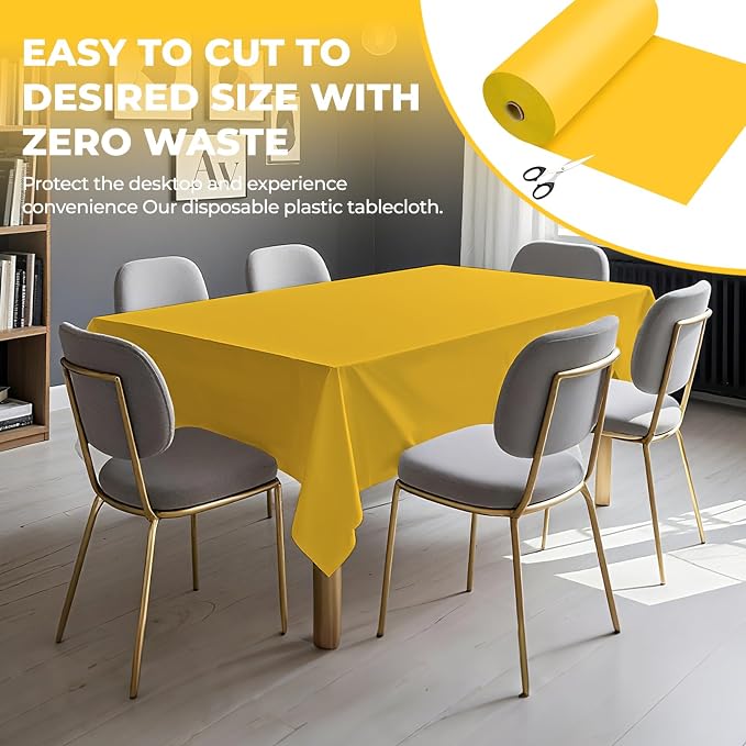 54 Inch X 300 Feet Plastic Table Cover Roll Premium Disposable Plastic Tablecloth for All Type/Shape Tables | Picnic, Party, Banquet, Birthdays, Weddings (Yellow, 54 Inch X 300 Feet)