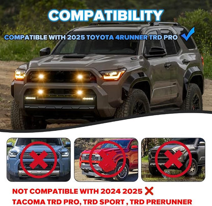 4PCS Front Grill Lights Compatible with Toyota 4Runner TRD PRO 2025 2026 | 8 Lighting Modes, with 4-in-1 Wire Harness Fuse Adaptor, LED Grille Light Bar for Toyota 4Runner 2025 2026