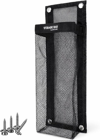 Marine Mesh Single Pocket Boat Gear Storage Bag, Black Fabric Marine Fire Extinguisher Holder, Screw Snap Mount (Black, Medium)