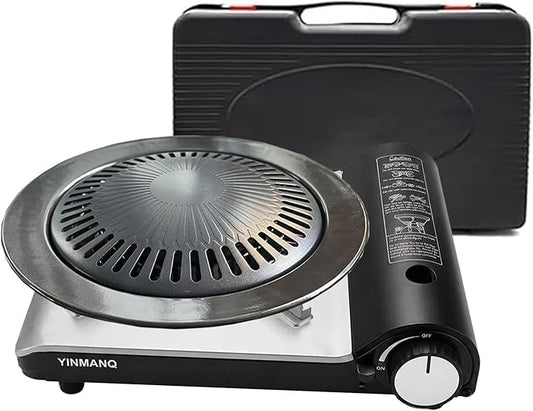 Detachable Grill Pan & Butane Stove Combo with Safety Auto-Eject | Portable Suitcase Design for Camping, Tailgating, Picnics, Indoor/Outdoor Cooking & Hot Pot