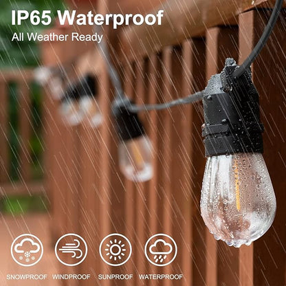 108FT (27FT*4) LED Outdoor String Light Waterproof Terrace Light, S14 Shatterproof Replaceable Bulb (4 Spare Bulbs), Connectable (Maximum 918FT) Edison Vintage Backyard, Porch, Deck Lights