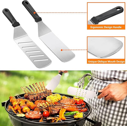 Blackstone Griddle Accessories & Burger Press, 122 PCS Griddle Grill Tools Set for Blackstone Stainless Steel Grill BBQ Spatula Utensils Set with Storage Bag