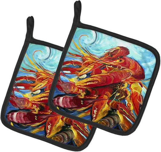 Caroline's Treasures JMK1264PTHD Crawfish Pair of Pot Holders Kitchen Heat Resistant Pot Holders Sets Oven Hot Pads for Cooking Baking BBQ, 7 1/2 x 7 1/2