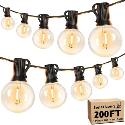 Brightever 200FT Outdoor String Lights Dimmable LED Outside Patio Lights with 100+4 Shatterproof G40 Globe Edison Bulbs, Connectable Commercial String Hanging Lights for Backyard Party Porch Garden