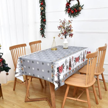 Christmas Table Cloth Rectangle Heavy Duty Vinyl Grey Christmas Tablecloth Plastic Reusable Santa Tablecloth Wpieable Waterproof PVC Xmas Table Cover for Dining Party New Year(Gray, 54"x78")