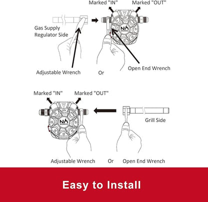 NO WORRIEZ Bypass Propane & Natural Gas Timer, 3/8" Flare, Flex Hose | Safety Auto Shut Off, 80,000 BTU, Fits Outdoor Grill, Fire Pit, Pizza Oven, BBQ, Smoker, Turkey Fryer, Mechanical Valve