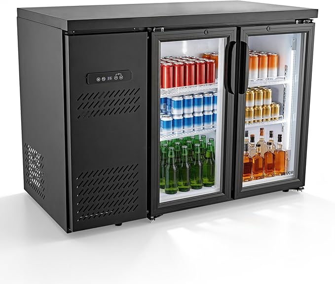 VEVOR Back Bar Cooler, 11.8 Cu. Ft Counter Height Beverage Refrigerator, Commercial Display Fridge w/ 2 Glass Doors, LED Lighting, Shelves, Fan Cooling Beer Wine Cooler for Pub, Merchandiser, Office