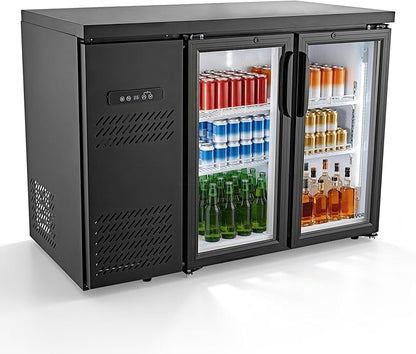 VEVOR Back Bar Cooler, 11.8 Cu. Ft Counter Height Beverage Refrigerator, Commercial Display Fridge w/ 2 Glass Doors, LED Lighting, Shelves, Fan Cooling Beer Wine Cooler for Pub, Merchandiser, Office