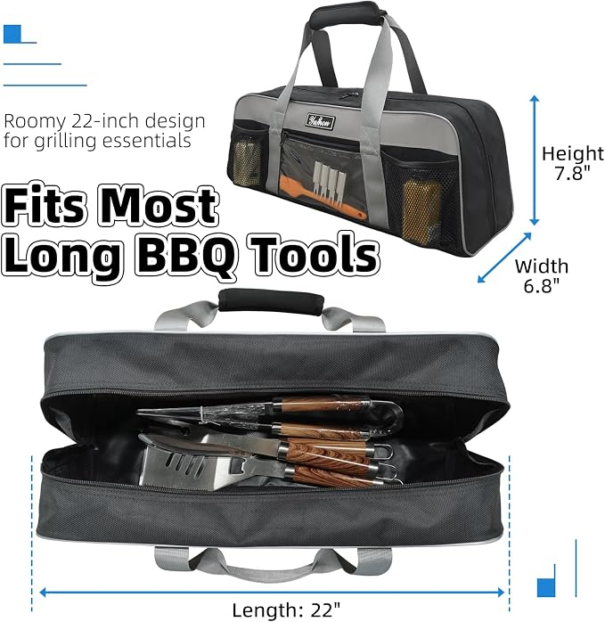 22 Inch Grill Tool Storage Bag, Heavy-Duty 1680D Oxford Organizer | Water-resistant protection; Fits long BBQ utensils; Easy to carry; For camping, RV and tailgating; Bag only