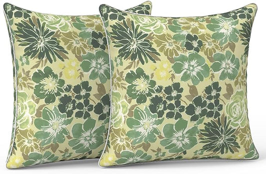 LVTXIII Outdoor/Indoor Pillow Covers, Patio Fade Resistant Throw Pillow Covers ONLY, Waterproof Farmhouse Accent Cushion Cases for Sofa Patio Couch Decoration 20"x20" Set of 2, Green Rose