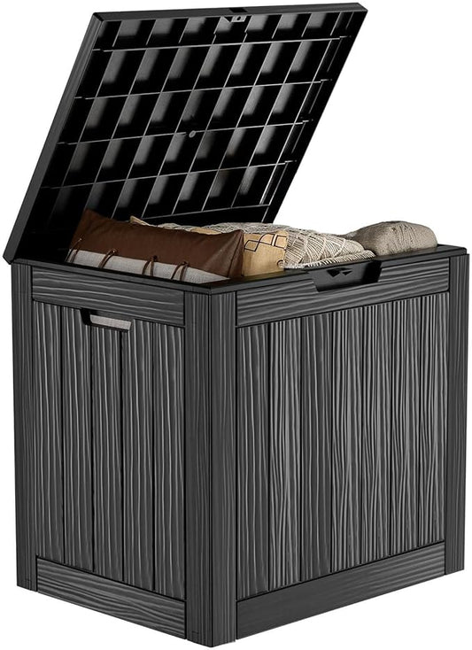 PatioZen 30 Gallon Resin Deck Box,Lockable Outdoor Storage Box for Patio Cushions Storage Furniture,Garden Tools,Pool Supplies, Weatherproof and UV Resistant (Black)