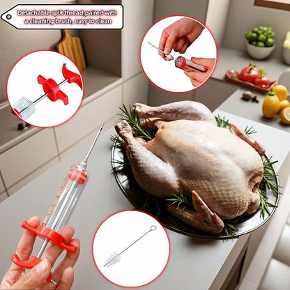 Meat Injector Syringe with Cleaning Brush,30ml/1oz Capacity Turkey Injector with 3"Needle,1 oz Brining Kit for Effortless Marinating-Perfect for BBQ,Chicken,Thanksgiving Turkey,Steak&Grill