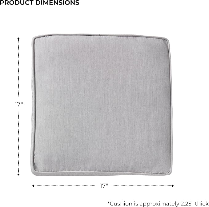 Indoor/Outdoor Chair Pads in Sunbrella Fabric – 17''x17'' Patio Seat Cushions with Foam Insert, Removable Reversible Cover & Ties for Patio Dining Chairs – Set of 2 or 4, Canvas Granite