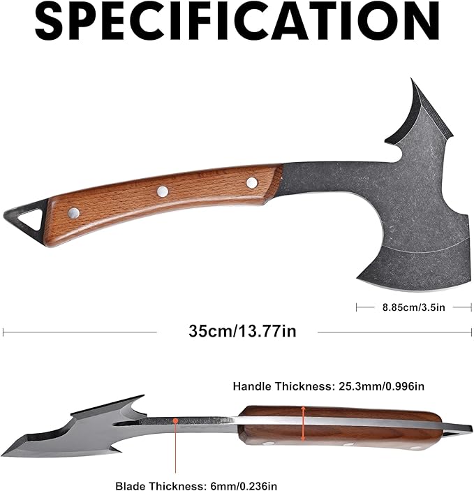⁠Tactical Tomahawk Axe, Survival Camping Throwing Axe with Leather Sheath & Gift Box - High Carbon Steel Blade, Acacia Wood Handle for Outdoor Survival Gear, Emergency Tool by ToughEdge⁠