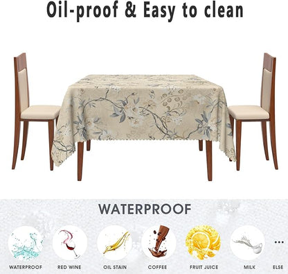 Chic Flower Square Tablecloths 60x60 Inch Elegant Wild Flowers Vintage Seasonal Square Table Cover for Party Picnic Dinner Boho Waterproof Oblong Polyester Tablecloth for Spring Home Decor