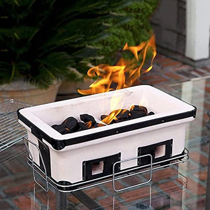 Japanese Ceramic Clay Charcoal Grill, Yakitori Barbecue Charcoal Mini Grill Stove with Charcoal Grate and Stand for Indoor Outdoor