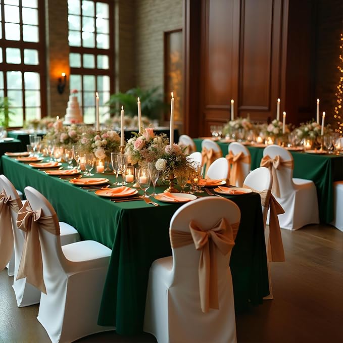 8 Pack Hunter Green Rectangle Table Cloth 60 x 102 Inch For 6 Foot Tables | Wrinkle Resistant Tablecloth, Washable Polyester Fabric, Rectangular Tablecloth for Wedding Party Banquet Buffet