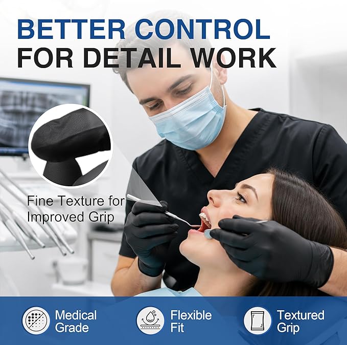 Schneider Nitrile Exam Gloves, 4 Mil Black Gloves Disposable Latex Free Powder Free, Food Safe for Cooking, Food Prep, Clean