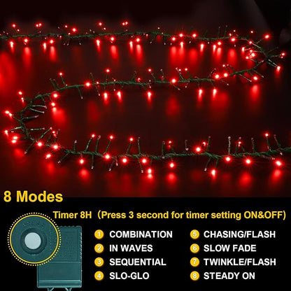500 LED Red String Lights, 46ft 11 Modes Plug in Twinkle Fairy Lights, Waterproof Connectable Cluster Christmas Lights for Christmas Tree, Valentine's Day, Bedroom & Party Decor