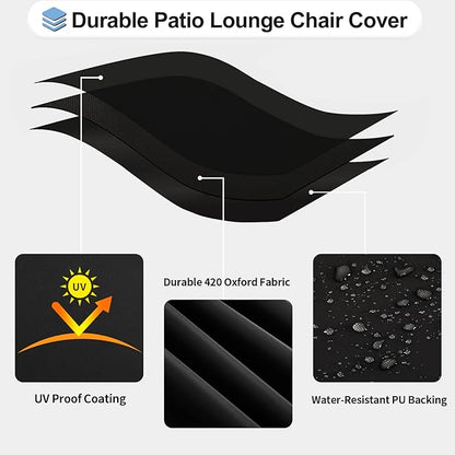 OutdoorLines Outdoor Waterproof Patio Chaise Lounge Chair Cover - UV Resistant Lounger Covers Heavy Duty Weatherproof Patio Sofa Furniture Covers, 1 Pack, 68Wx30Dx30H Inches, Black