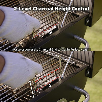 Charcoal Grill With Warming Rack & Side Shelf, Portable Outdoor BBQ Grill With Wheels For Backyard Patio