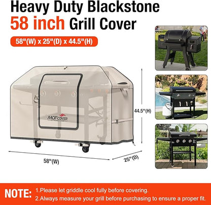 Exclusive Foldable 58 inch Grill Cover, 600D Heavy Duty Outdoor BBQ Cover for Weber Genesis II/EX/SX/LX 300 and Genesis 300 Series Weber 7130, 3-5 Burners Grill, Khaki