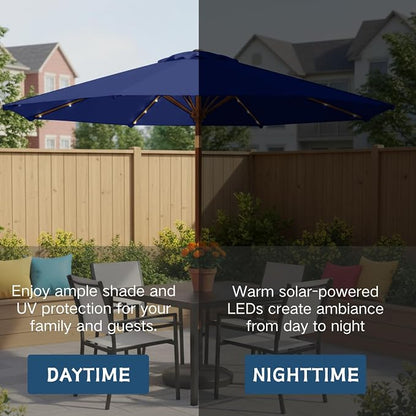 9' Solar LED Patio Umbrella with Tilt & Crank|8 Sturdy Ribs,UV Protection,Outdoor Market Table Umbrella for Deck,Lawn,Pool,Backyard(Navy)