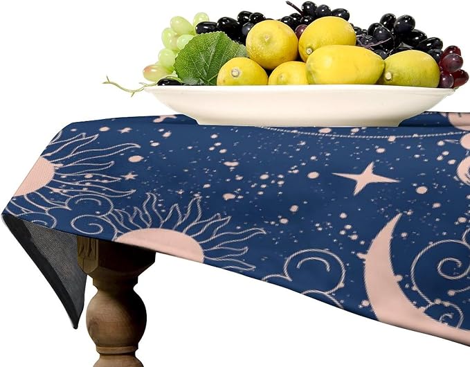 Moon Sun Tablecloth Vintage Boho Celestial Star Magical Galaxy Space Table Cloth Water Resistant Wipeable Table Cover for Farmhouse Picnic Party Holiday Kitchen Dinner Table 60"x110"