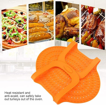 Heat Resistant Turkey Lifter, Silicone Roasting Rack Non Stick, Food Grade Silicone Non Stick Turkey Lifter with Anti Scald Feature Turkey Lifter for Roasts (Orange)