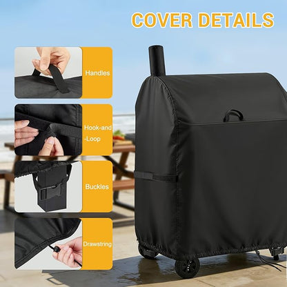 TheElves Grill Cover for Royal Gourmet CC1830FC 28" Barrel Charcoal Grill, Outdoor Grill Covers Waterproof Heavy Duty for Barrel Charcoal Grill Offset Smoker with Smoke Stack - 46" W x 28" D x 48" H
