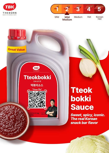 TBK THEBORN Tteokbokki Sauce, Sweet & Spicy Gochujang Rice Cake Sauce 3.1kg | Easy cooking sauce with a balanced sweet, spicy and savory flavor for tteokbokki, noodles and Korean street-food dishes