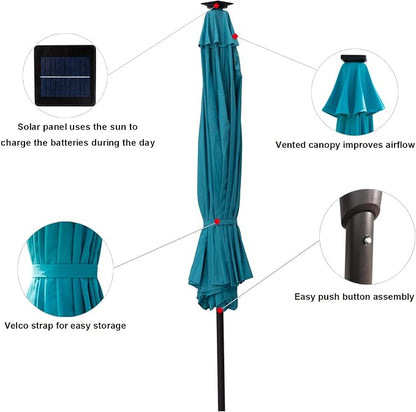 C-Hopetree 9 ft Half Round Outdoor Patio Market Wall Umbrella with Solar LED Lights and Tilt