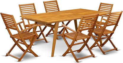 East West Furniture DEBS7CANA 7 Piece Patio Dining Set Consist of a Rectangle Outdoor Acacia Wood Table and 6 Folding Arm Chairs, 40x72 Inch, Natural Oil