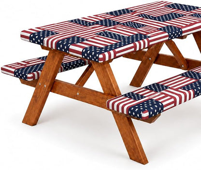 Emwwat Picnic Table Cover with Bench Covers, Waterproof Elastic Corner Fitted Tablecloth for 6 Foot Rectangle Tables, Washable Camping Table Cover Set for Picnic Outdoor BBQ (Red, 72in)