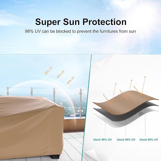 Waterproof Outdoor Patio Furniture Covers 118"L×57"W×28"H Brown | Rain, Dust & UV Protection; Heavy-duty Oxford Resists Tears & Fading; Keeps Dining Tables & Chair Sets Dry on Patio & Deck