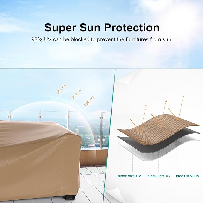 Waterproof Outdoor Patio Furniture Covers 102"L×74"W×28"H Brown | Rain, Dust & UV Protection; Heavy-duty Oxford Resists Tears & Fading; Keeps Dining Tables & Chair Sets Dry on Patio & Deck