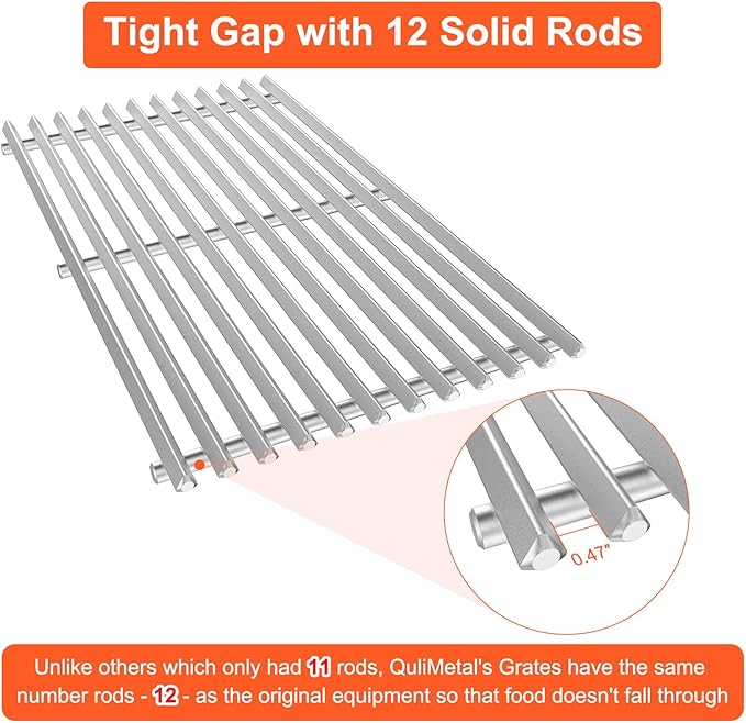 9.5MM 17.5" Grill Grates for Spirit 200 & GS4 Spirit, 304 Stainless Steel Grill Parts for Weber Spirit E210, Spirit II E210, II E220, E220, S210 with Front Control, Replacement Grates for Weber 7637
