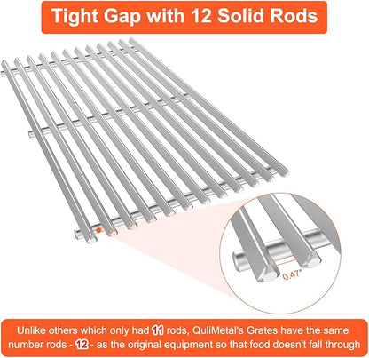 9.5MM 17.5" Grill Grates for Spirit 200 & GS4 Spirit, 304 Stainless Steel Grill Parts for Weber Spirit E210, Spirit II E210, II E220, E220, S210 with Front Control, Replacement Grates for Weber 7637