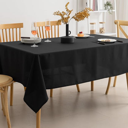 Amazon Basics Thin Rectangle Tablecloths, Water-Resistant Textured Fabric, Wrinkle Resistant, Washable Decorative Table Cover for Dining, Parties, 60" x 104", Black, Pack of 2