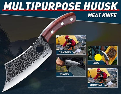 Huusk Japanese Kitchen Knife Set 6pcs with Gift Box, Butcher Knife Set for Meat Cutting, Cooking Knives with Meat Cleaver, Chef Knives Professional, Cool Mens Gift