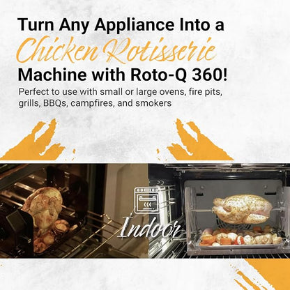 ROTO-Q 360 Cordless Universal Rotisserie Kit for Grills Ovens and Smokers - Non-Electric Wind-up Spit Roaster, Gas or Charcoal BBQ - Compatible with Kamado Joe Green Egg Kettle (Black) | Cordless wind-up rotisserie works with grills, ovens and smokers ...