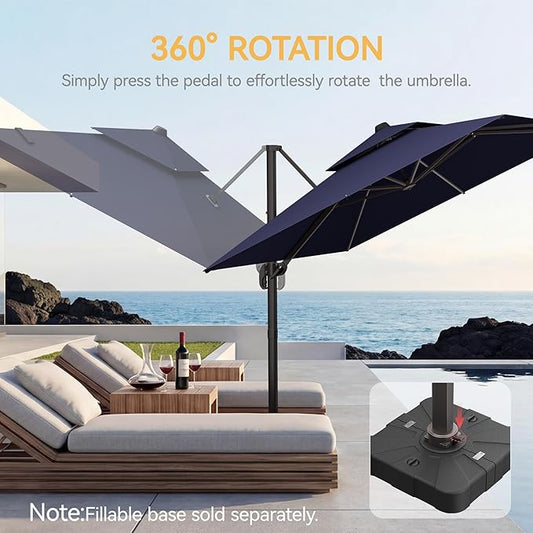 9x12 FT Patio Umbrella, Large Cantilever Rectangular Double Top Heavy Duty Offset Umbrellas with 360° Rotation, Outdoor shade for Garden Deck Pool, Navy
