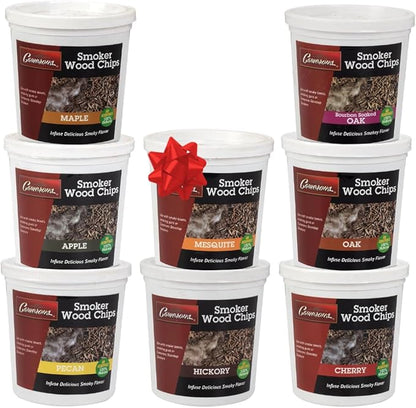 Camerons Natural Extra Fine BBQ Wood Chips - Apple, Cherry, Bourbon, Oak, Hickory, Maple, Pecan, Mesquite (8 Pints)- Sawdust Shavings for Smoking Guns, Smokers, Smoke Boxes - Barbecue Variety Gift Set
